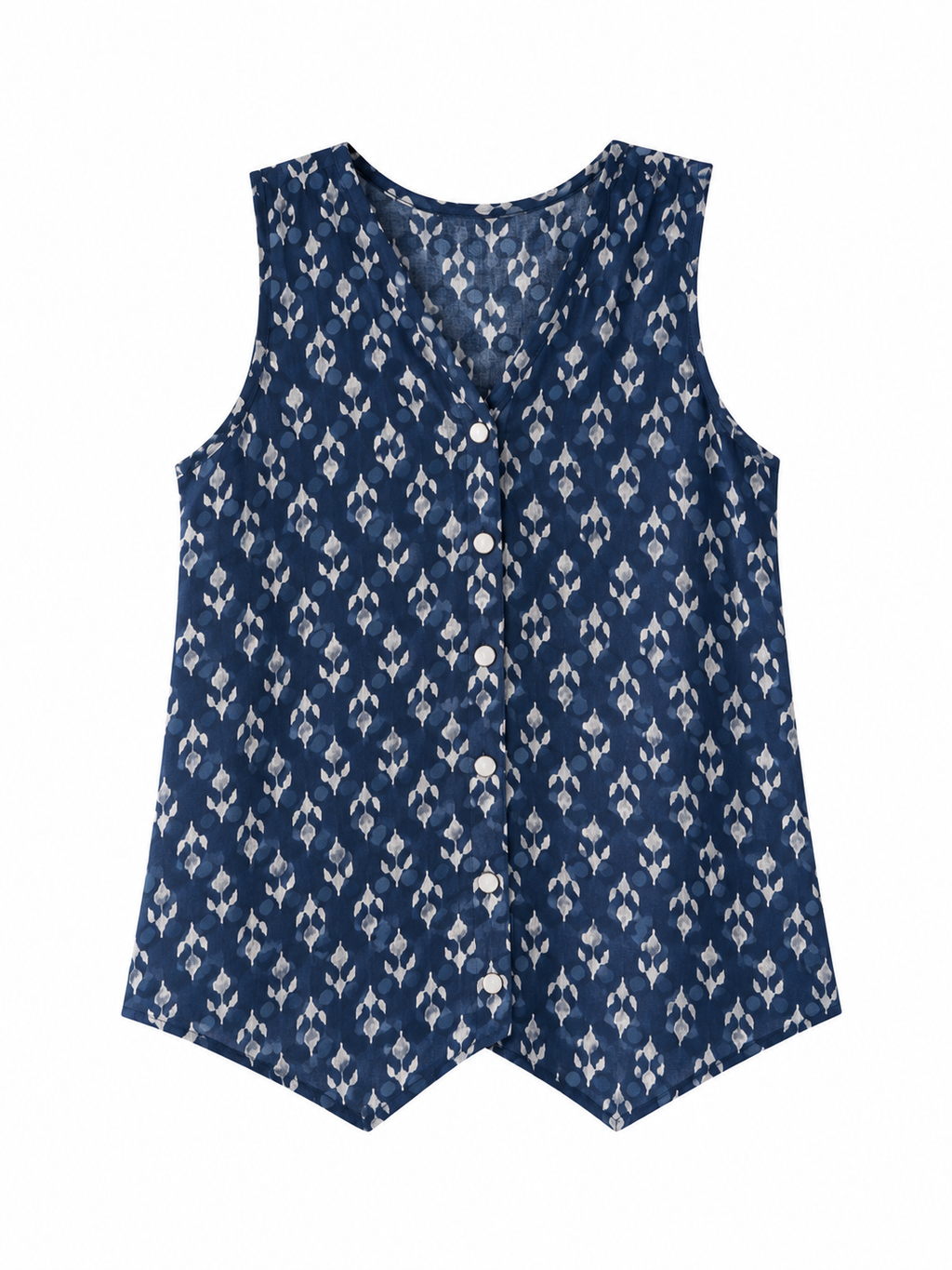 Navy Buti Button-Down Top