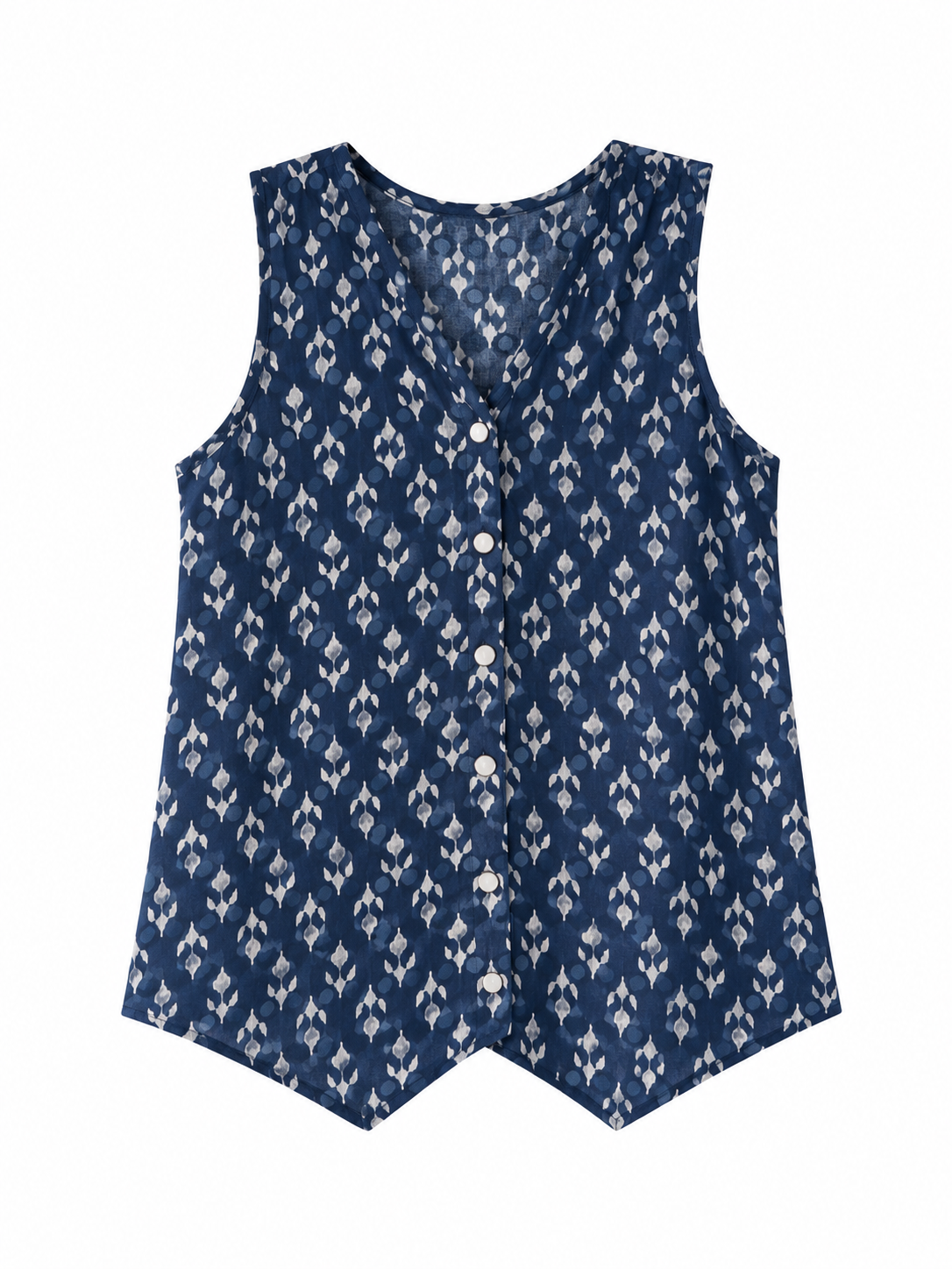 Navy Buti Button-Down Top