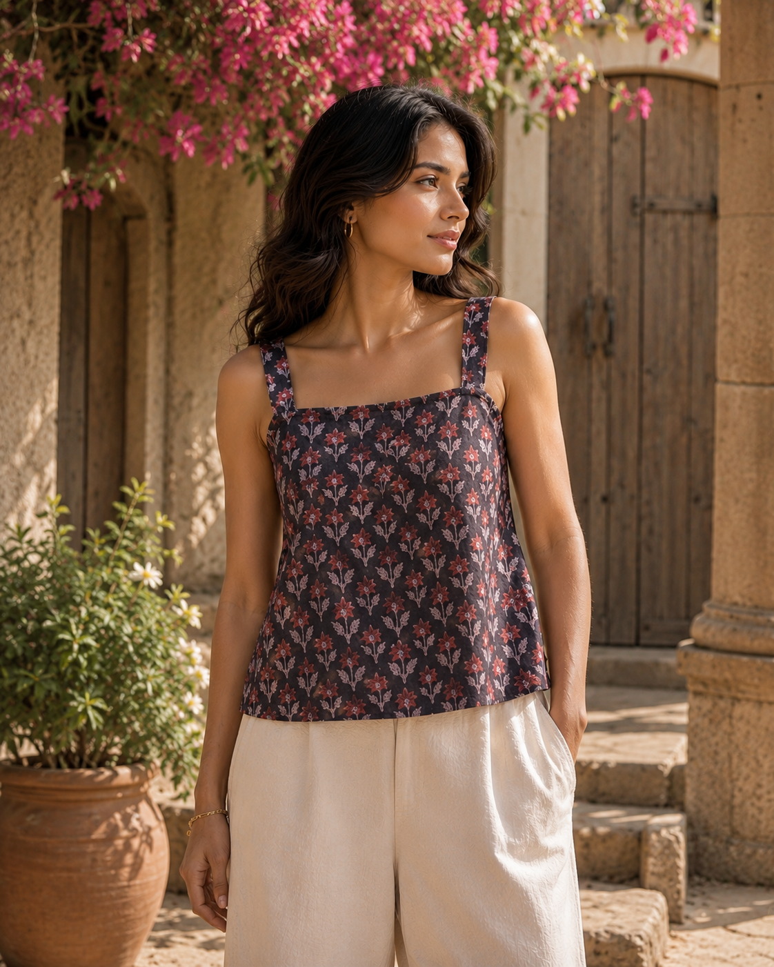 Charcoal Rose Buti Cami Top